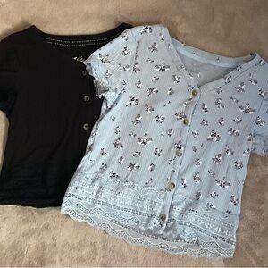 Floral and Black Button-Up Tops